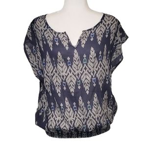 Sonoma Blouse Womens Size Medium Blue Batwing Sleeve Geometric Print Top